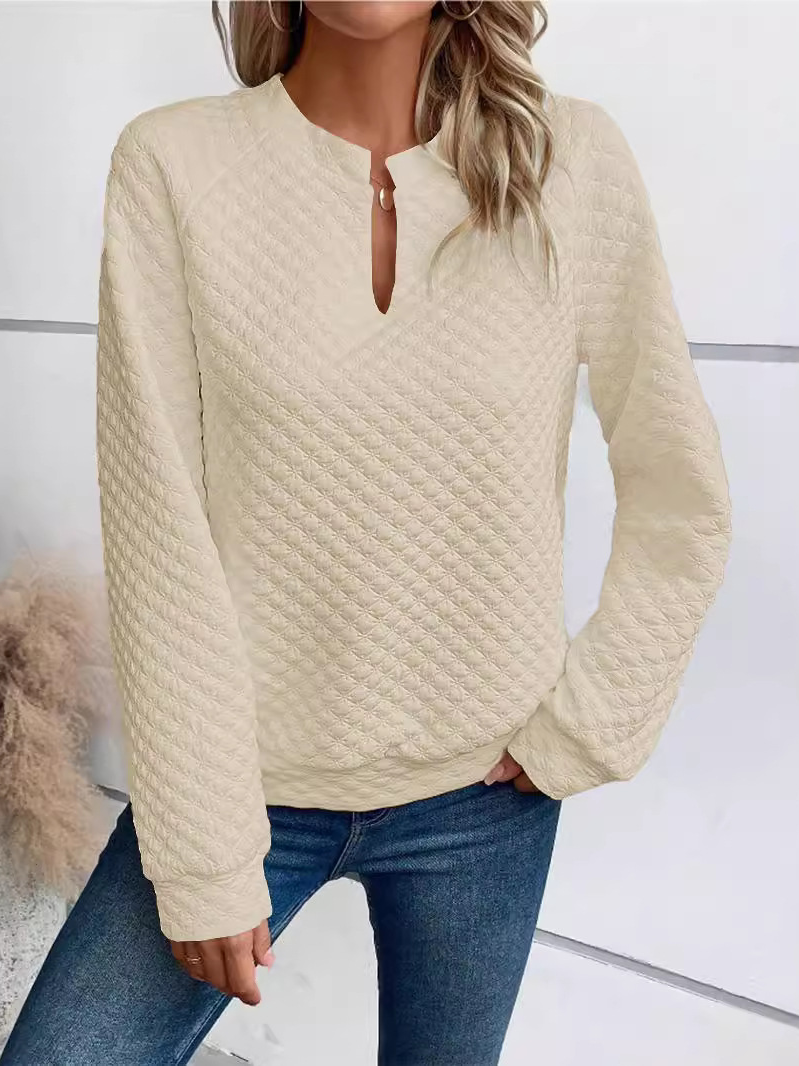 Casual V Neck Plain Sweatshirt Zipper