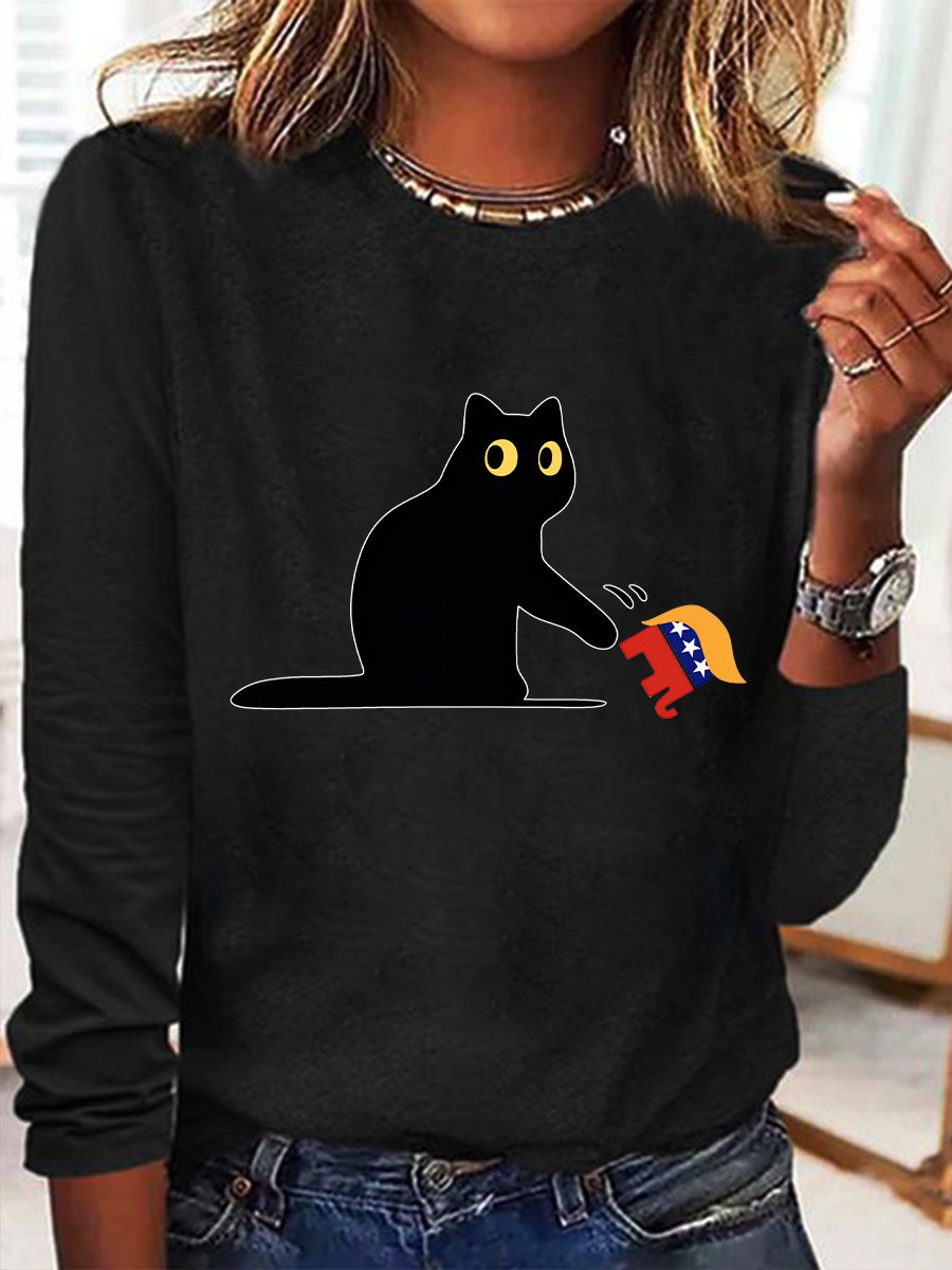 Casual Animal Crew Neck Long Sleeve T-shirt