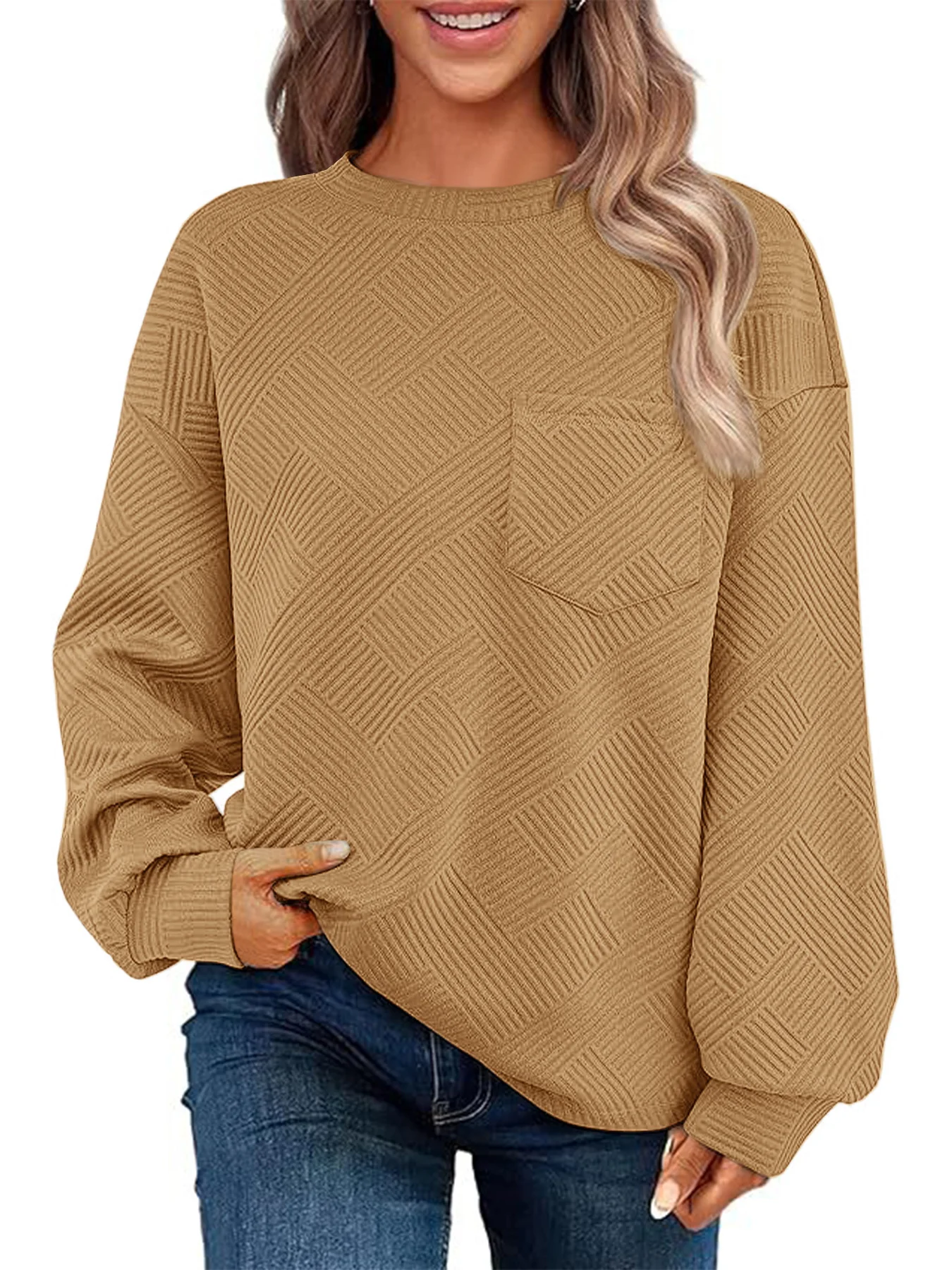 Casual Crew Neck Plain Sweatshirt