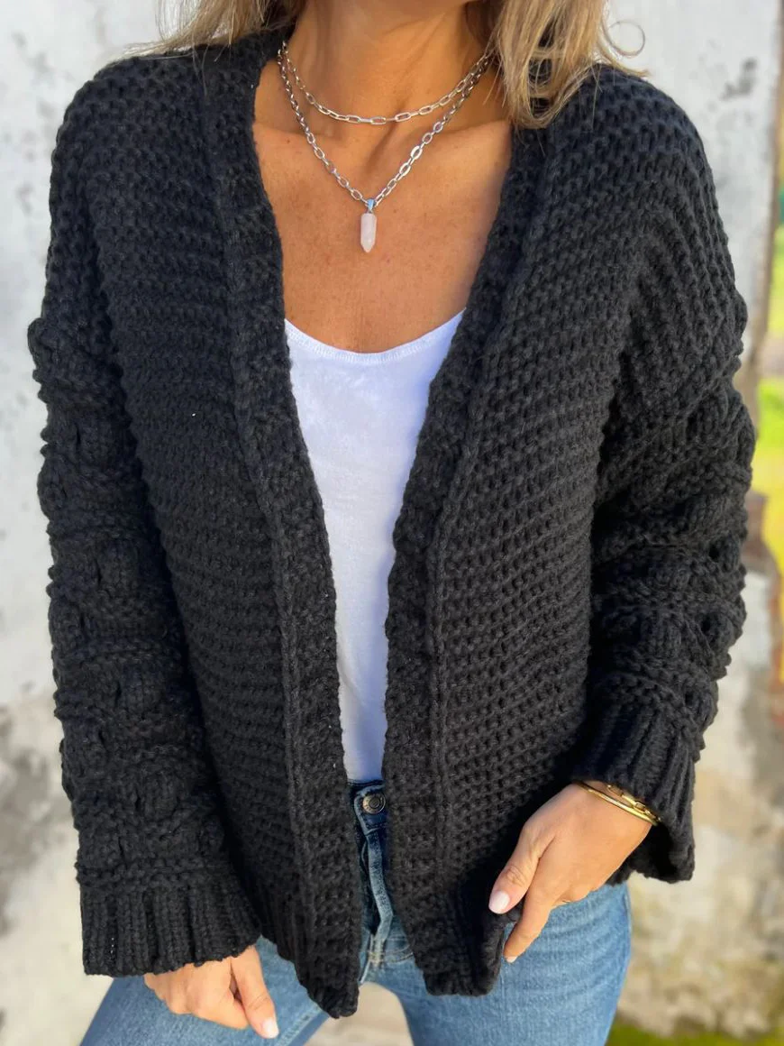 Women Yarn/Wool Yarn Plain Long Sleeve Comfy Casual Cardigan