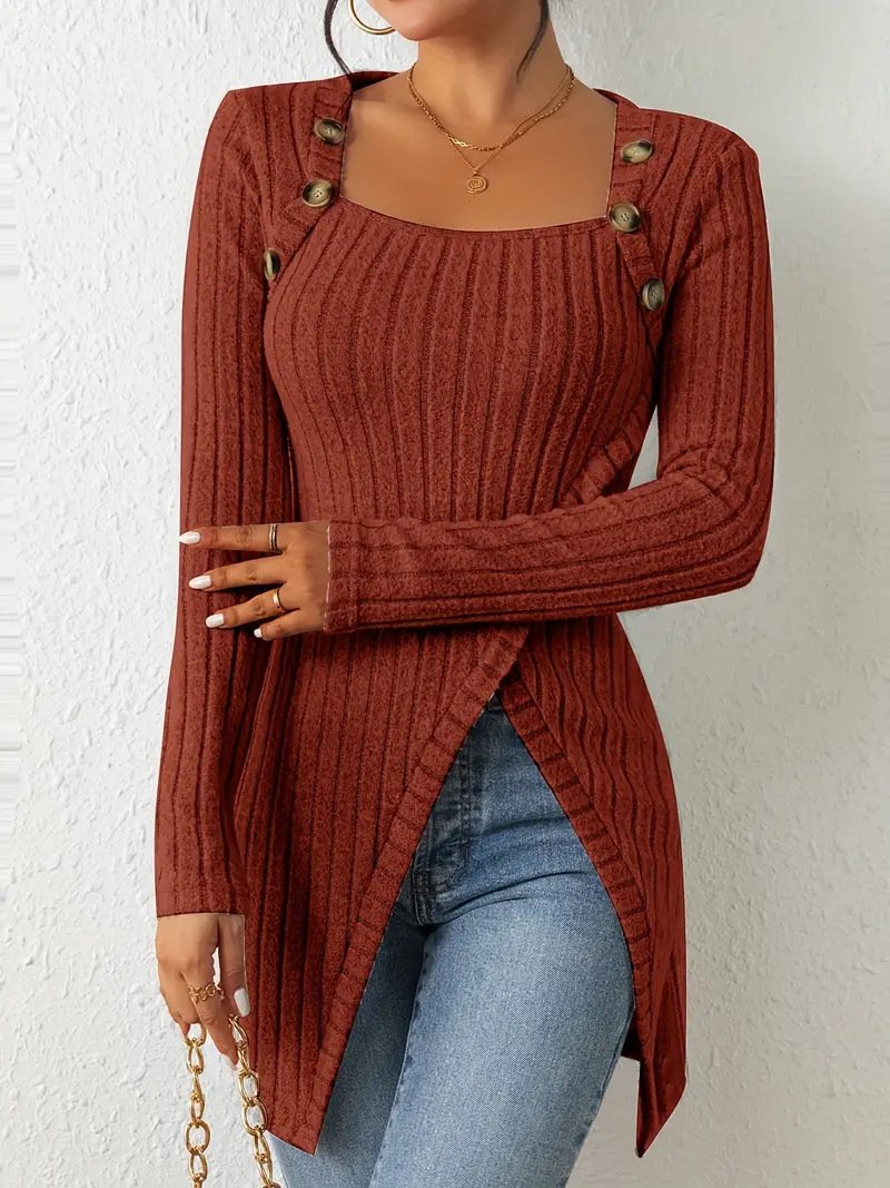 Crew Neck Long Sleeve Plain Regular Loose Blouse For Women