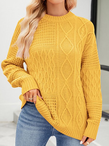 Women Yarn/Wool Yarn Plain Long Sleeve Comfy Casual Sweater