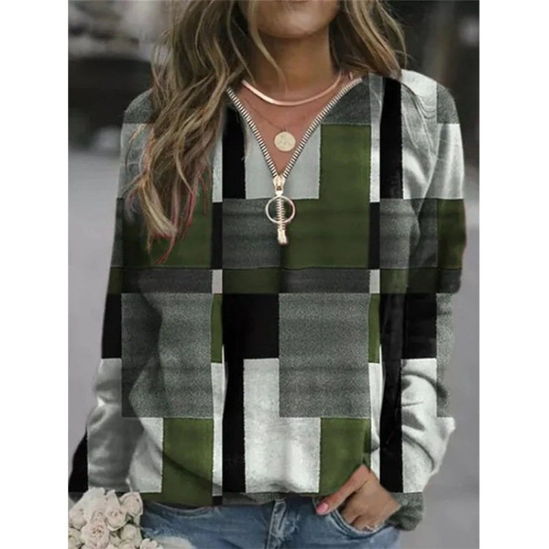 Casual Hoodie Plaid Sweatshirt Zipper