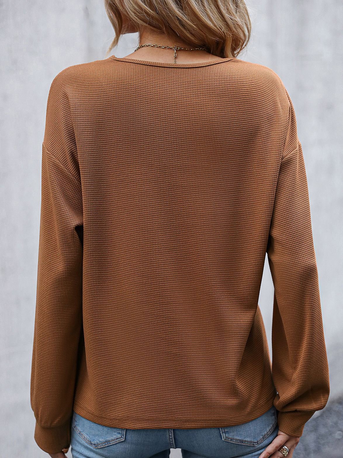 Casual V Neck Plain Sweatshirt Buckle