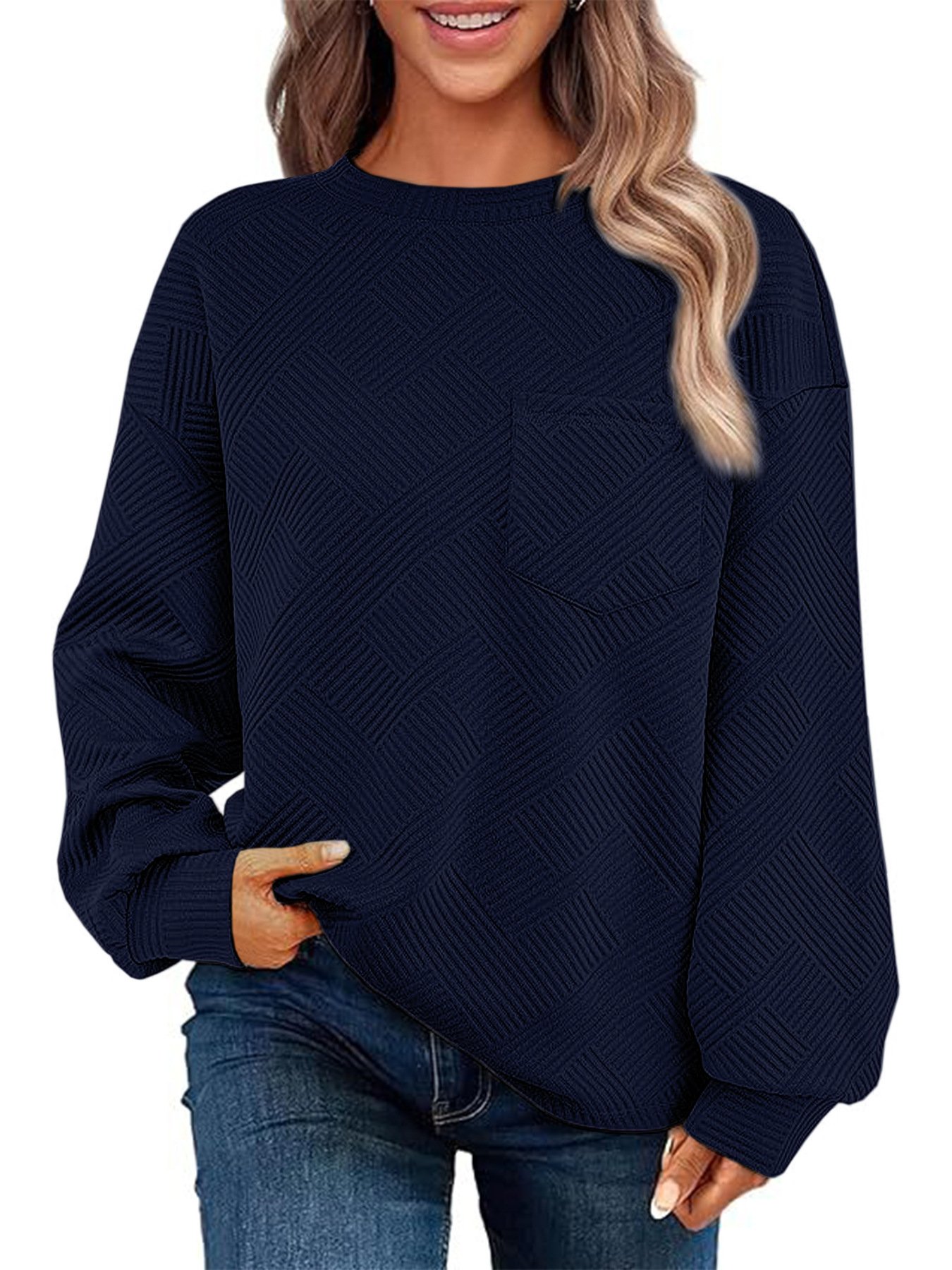 Casual Crew Neck Plain Sweatshirt