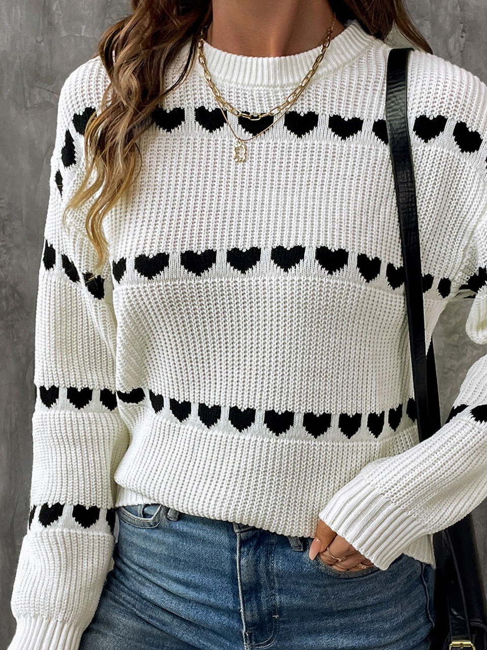 Women Yarn/Wool Yarn Heart/Cordate Long Sleeve Comfy Casual Sweater