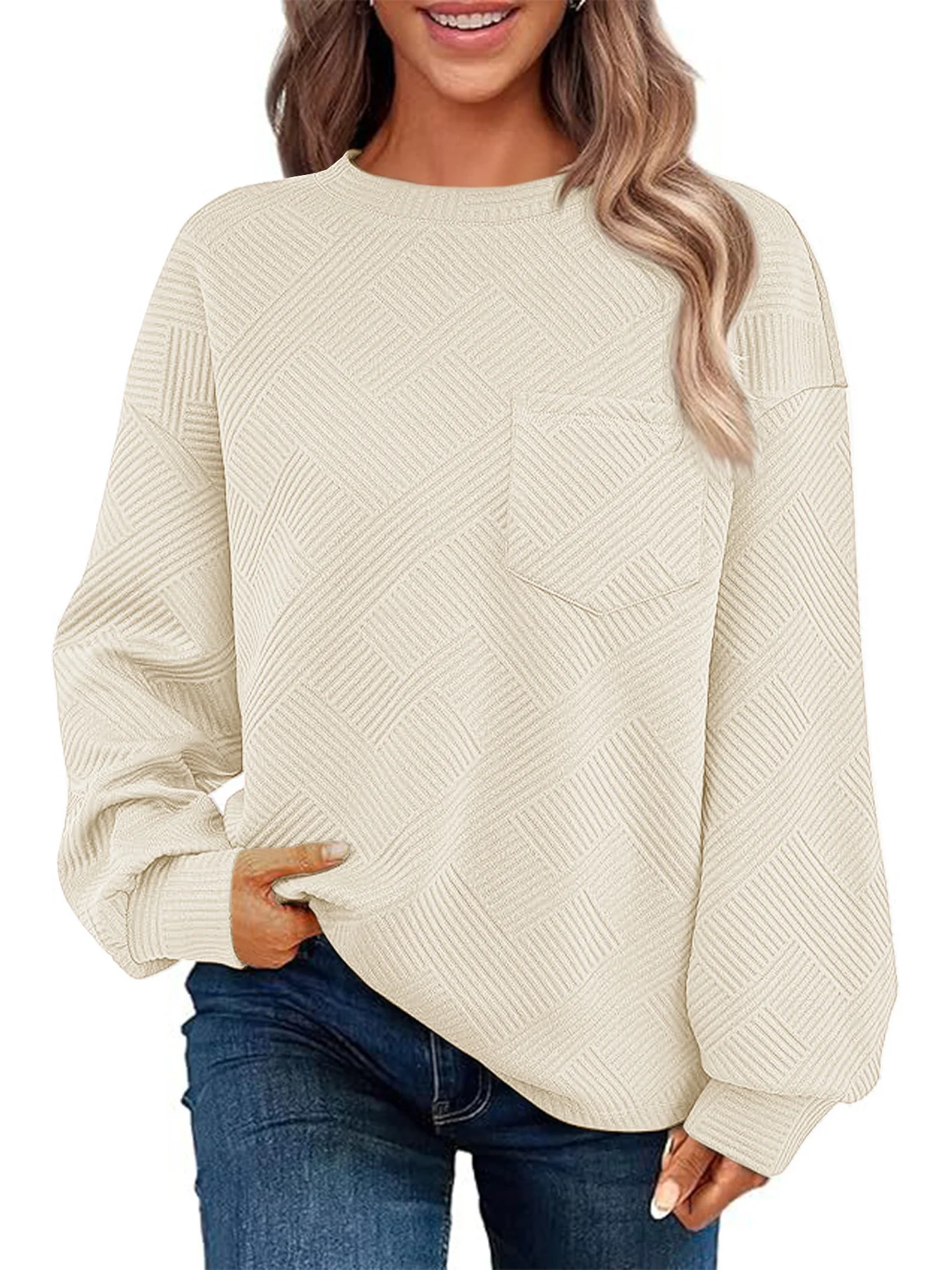 Casual Crew Neck Plain Sweatshirt