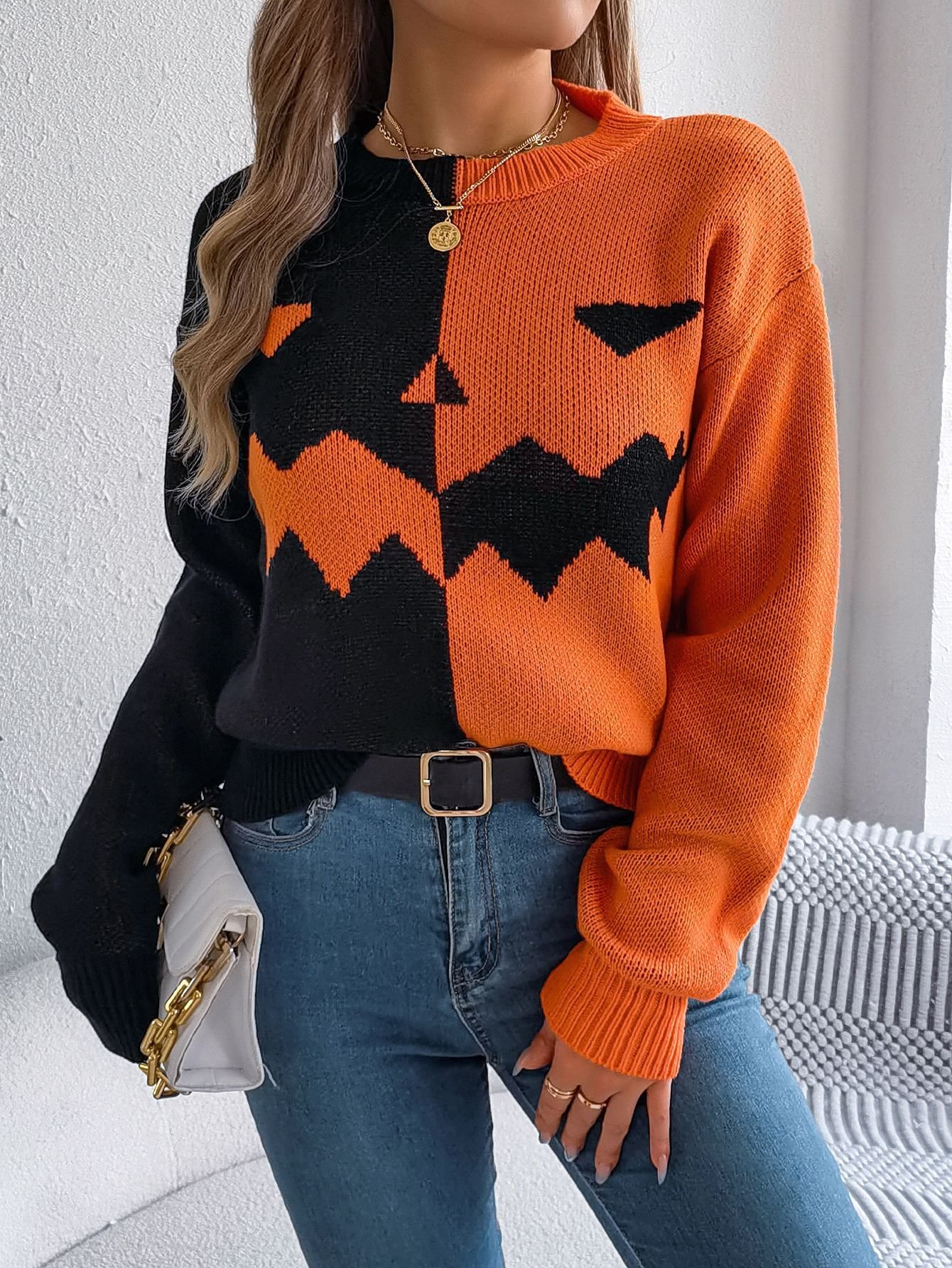 Women Wool/Knitting Halloween Long Sleeve Comfy Casual Sweater