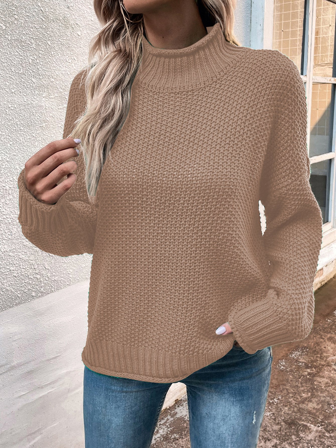 Women Wool/Knitting Plain Long Sleeve Comfy Casual Sweater