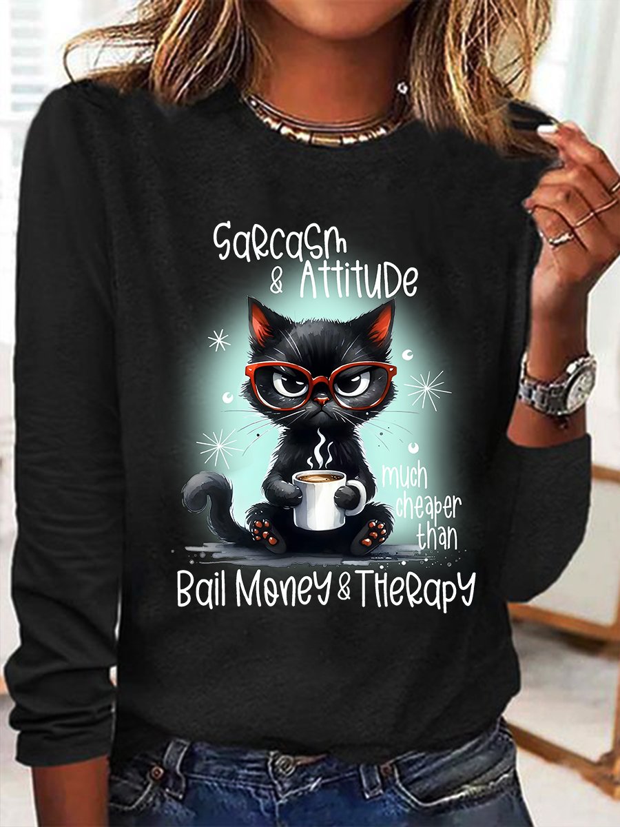 Casual Animal Crew Neck Long Sleeve T-shirt