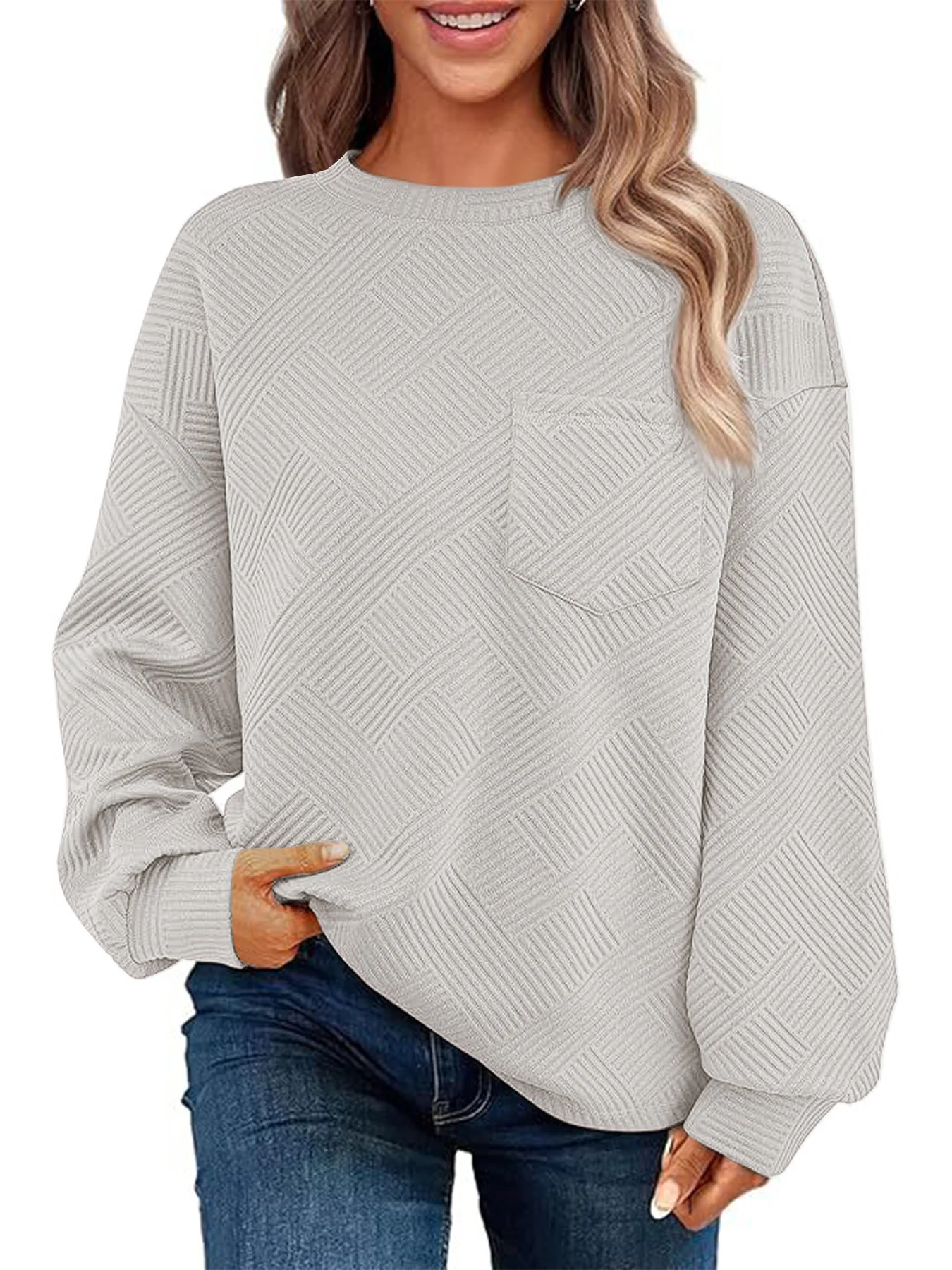 Casual Crew Neck Plain Sweatshirt