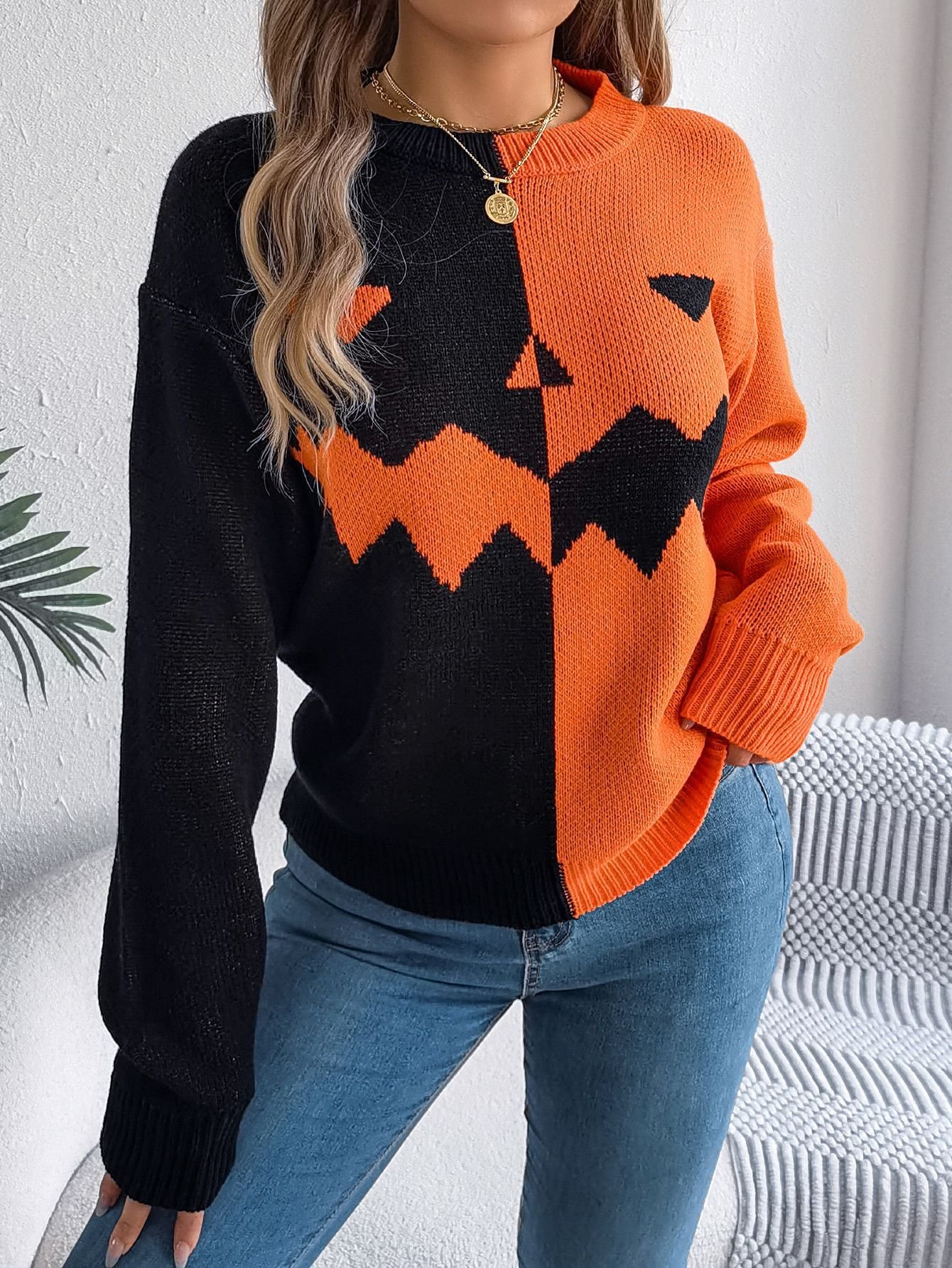 Women Wool/Knitting Halloween Long Sleeve Comfy Casual Sweater