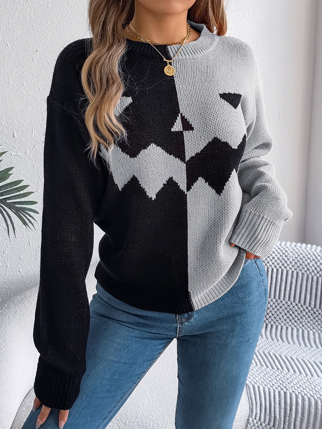 Women Wool/Knitting Halloween Long Sleeve Comfy Casual Sweater