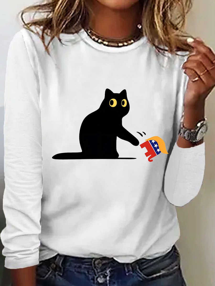 Casual Animal Crew Neck Long Sleeve T-shirt