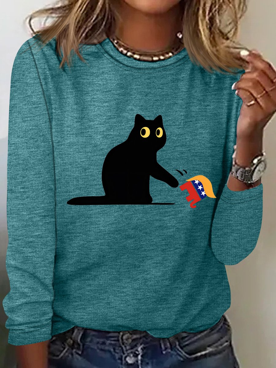 Casual Animal Crew Neck Long Sleeve T-shirt