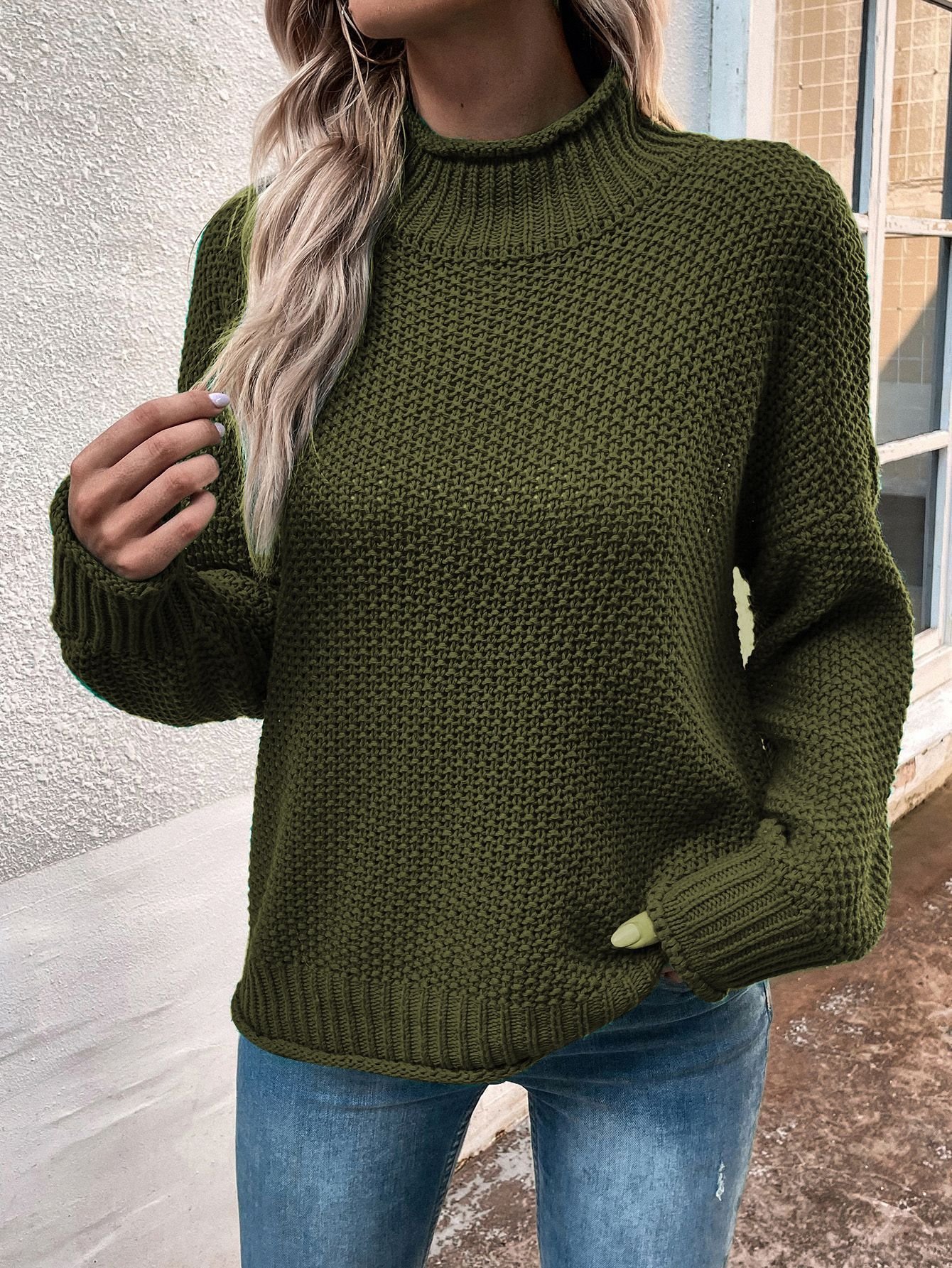 Women Wool/Knitting Plain Long Sleeve Comfy Casual Sweater