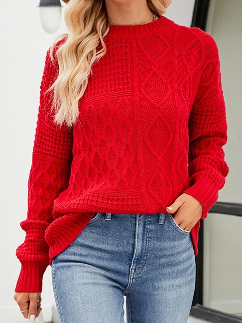 Women Yarn/Wool Yarn Plain Long Sleeve Comfy Casual Sweater