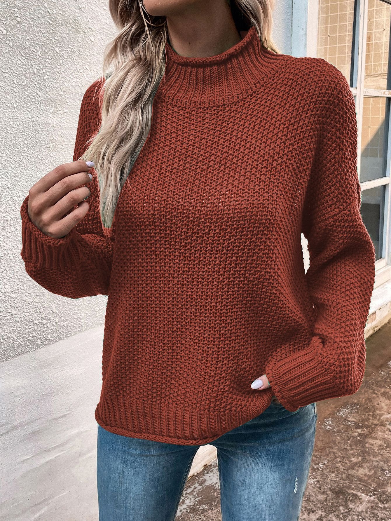 Women Wool/Knitting Plain Long Sleeve Comfy Casual Sweater