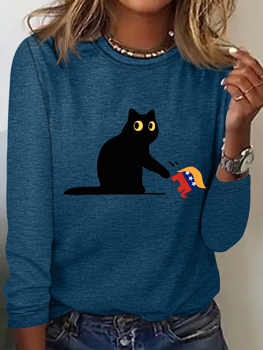 Casual Animal Crew Neck Long Sleeve T-shirt