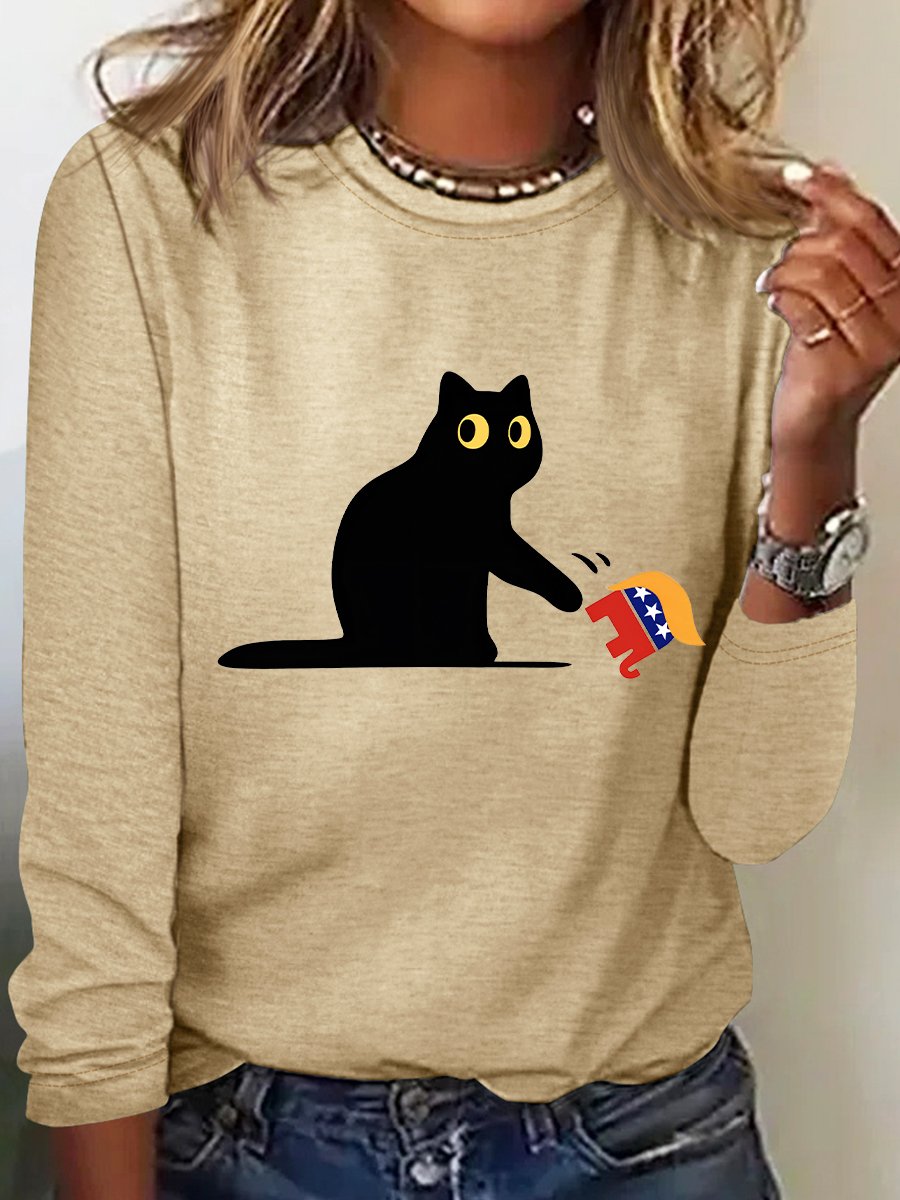 Casual Animal Crew Neck Long Sleeve T-shirt