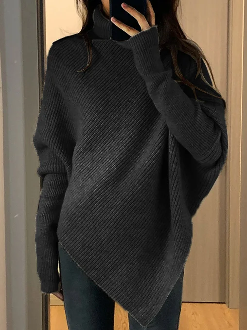 Women Yarn/Wool Yarn Plain Long Sleeve Comfy Casual Sweater