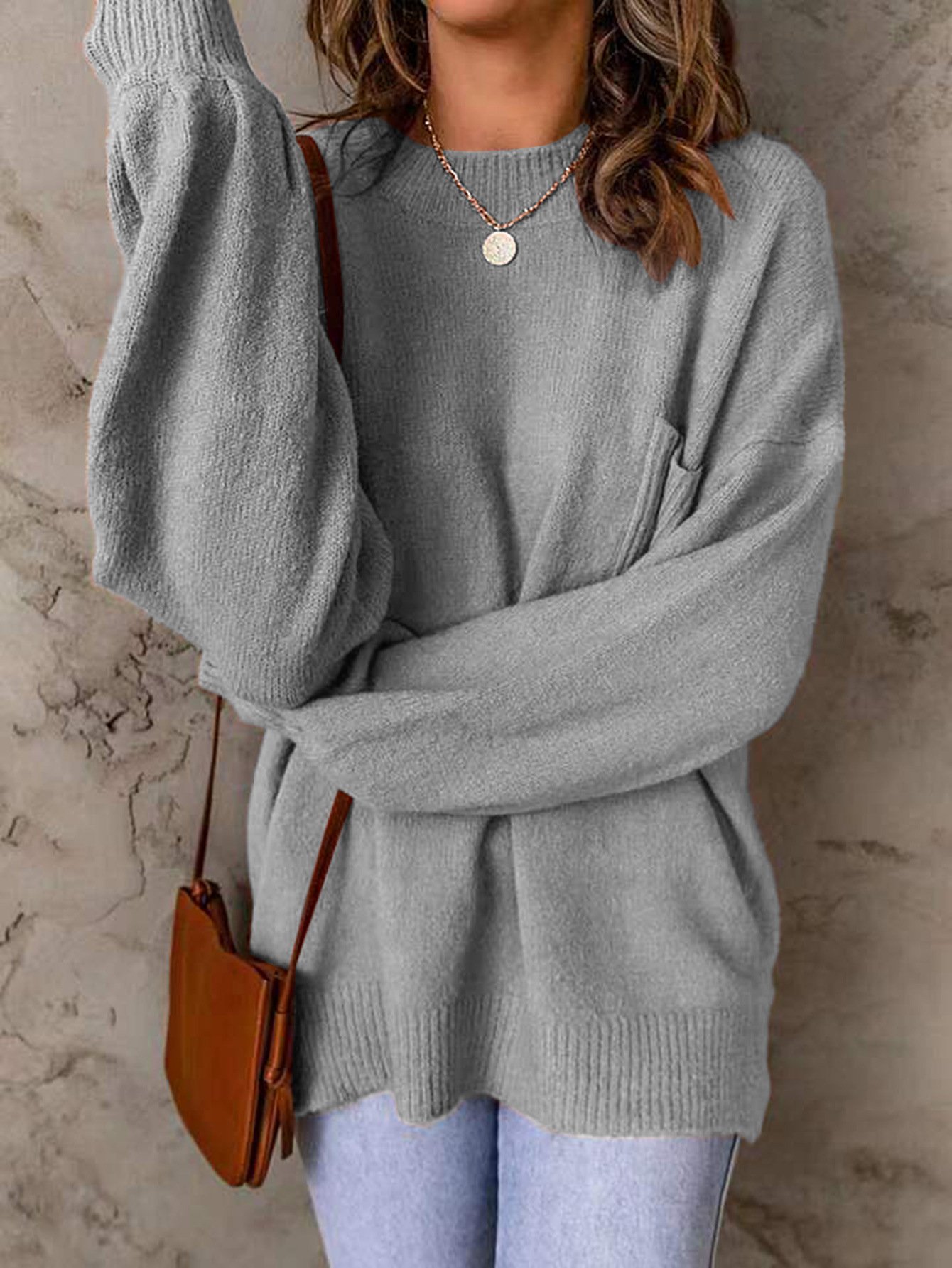 Women Yarn/Wool Yarn Plain Long Sleeve Comfy Casual Sweater