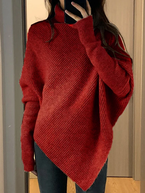 Women Yarn/Wool Yarn Plain Long Sleeve Comfy Casual Sweater