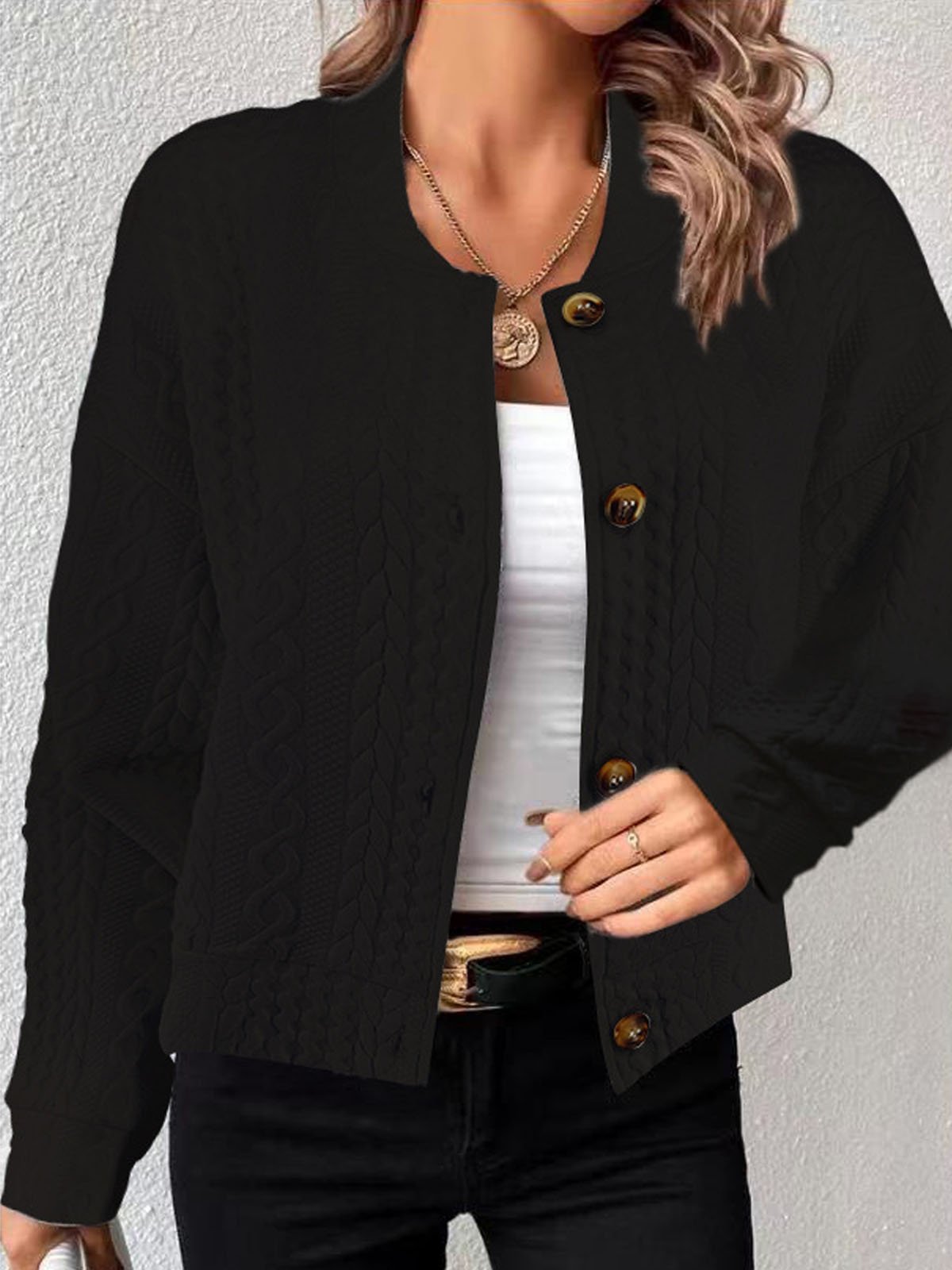 Women's Plain Buckle Regular Loose Jacket