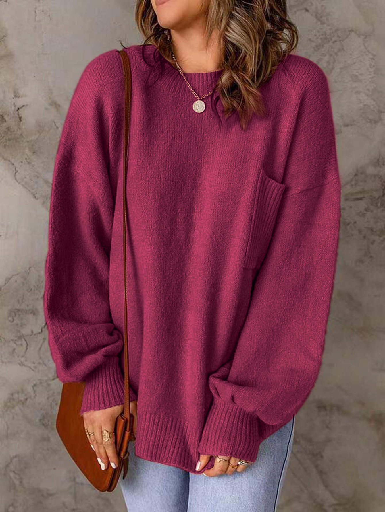 Women Yarn/Wool Yarn Plain Long Sleeve Comfy Casual Sweater