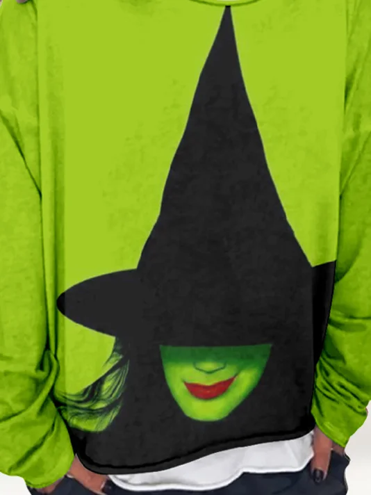 Halloween Casual Witch Pattern Crew Neck Figure Sweatshirt