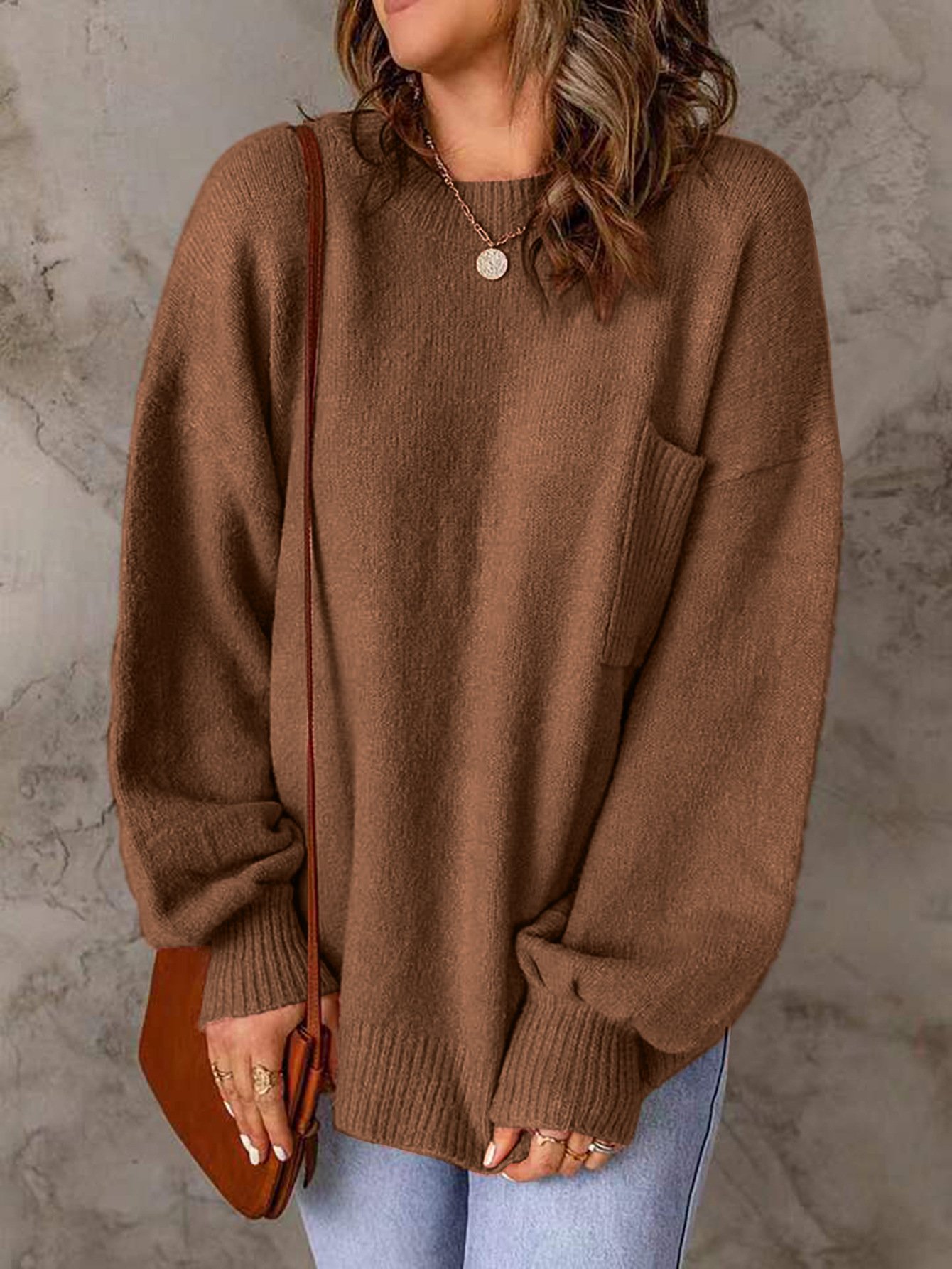 Women Yarn/Wool Yarn Plain Long Sleeve Comfy Casual Sweater