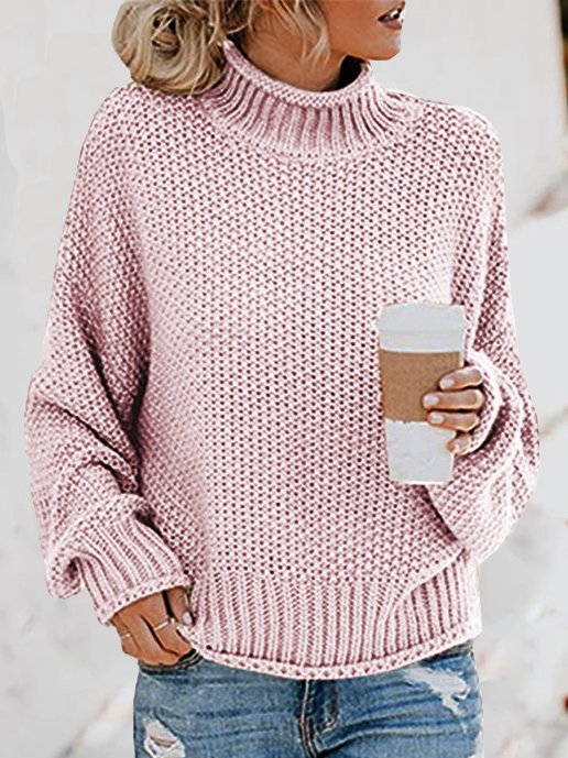 Women Yarn/Wool Yarn Plain Long Sleeve Comfy Casual Sweater