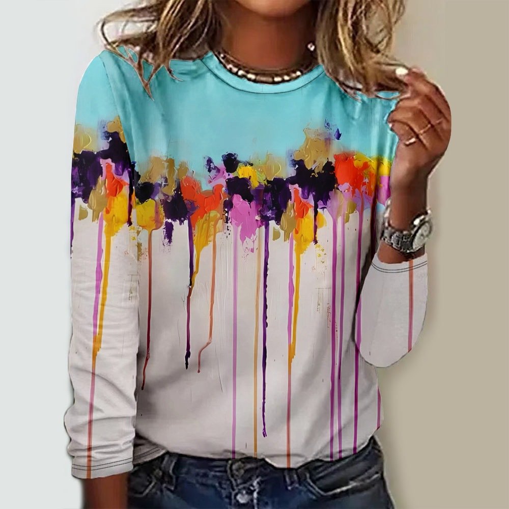 Casual Floral Crew Neck Long Sleeve T-shirt