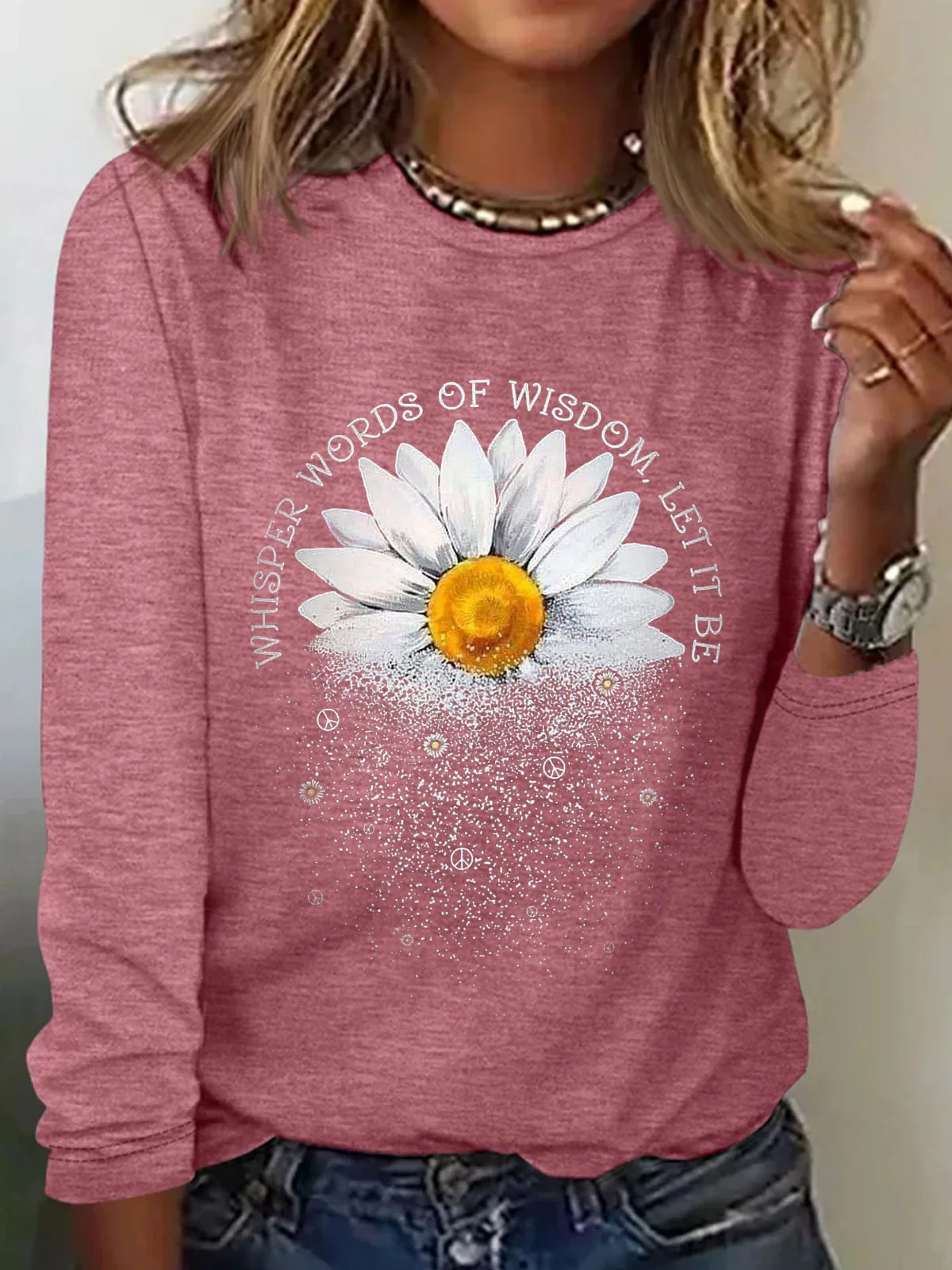 Casual Daisy Crew Neck Long Sleeve T-shirt