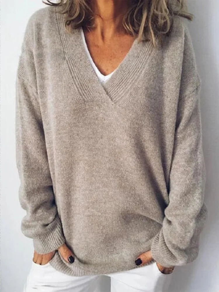 Women Yarn/Wool Yarn Plain Long Sleeve Comfy Casual Sweater