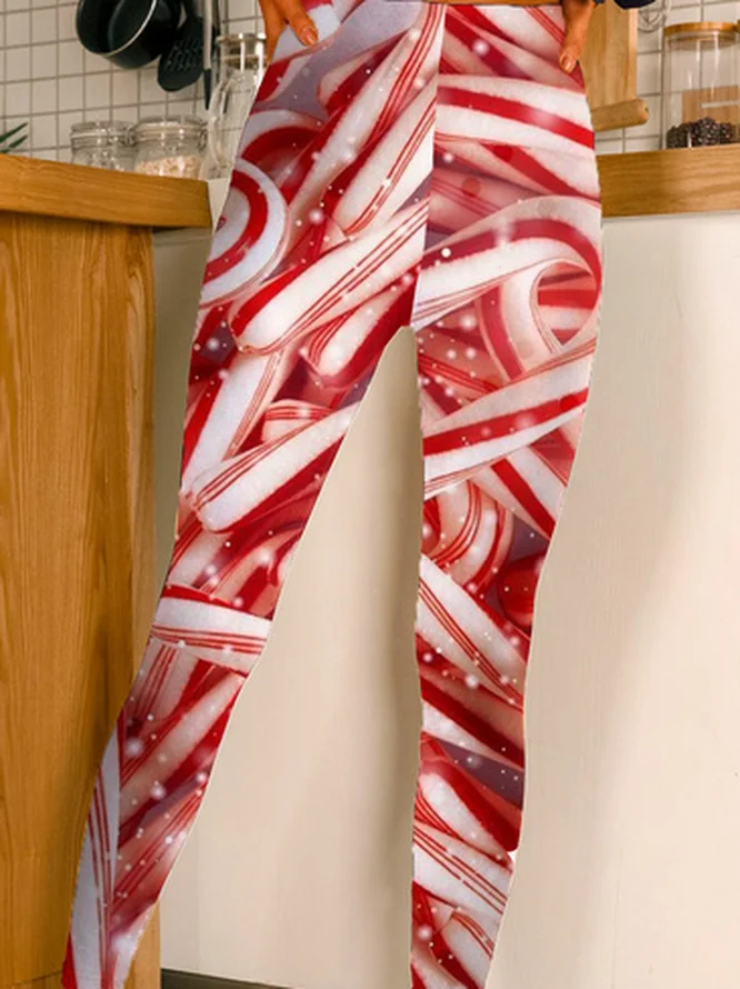 Casual Christmas Candy Long Leggings