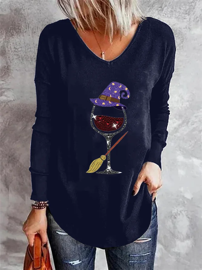 Casual Halloween V Neck Long Sleeve T-shirt