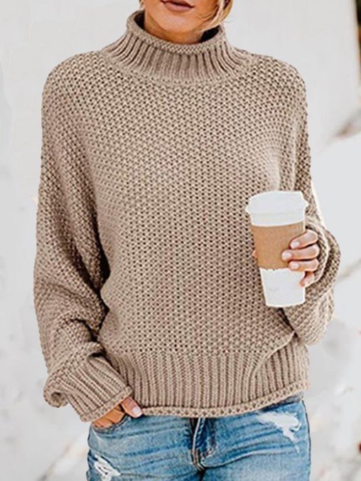 Women Yarn/Wool Yarn Plain Long Sleeve Comfy Casual Sweater