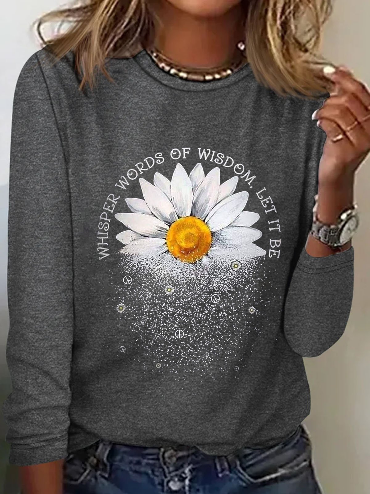 Casual Daisy Crew Neck Long Sleeve T-shirt