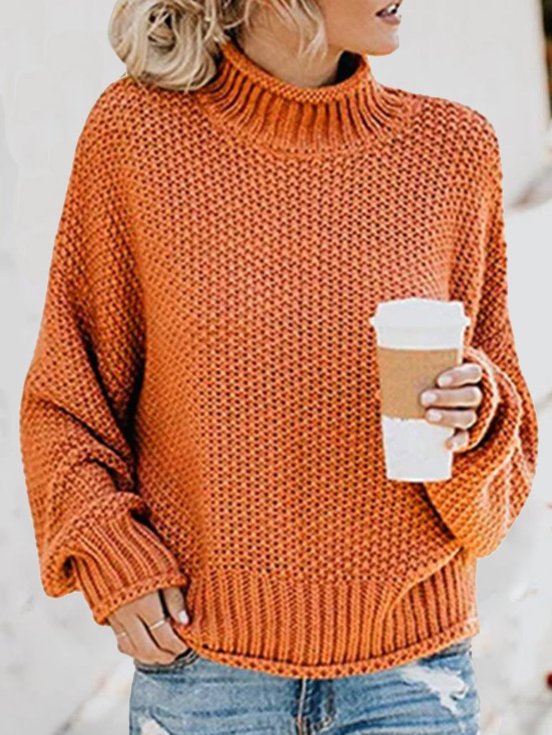 Women Yarn/Wool Yarn Plain Long Sleeve Comfy Casual Sweater