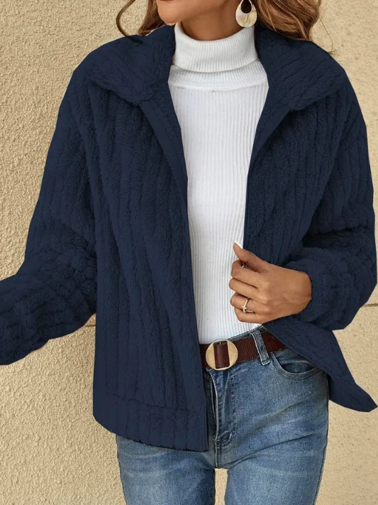 Women's Plain Regular Fleece Loose Jacket