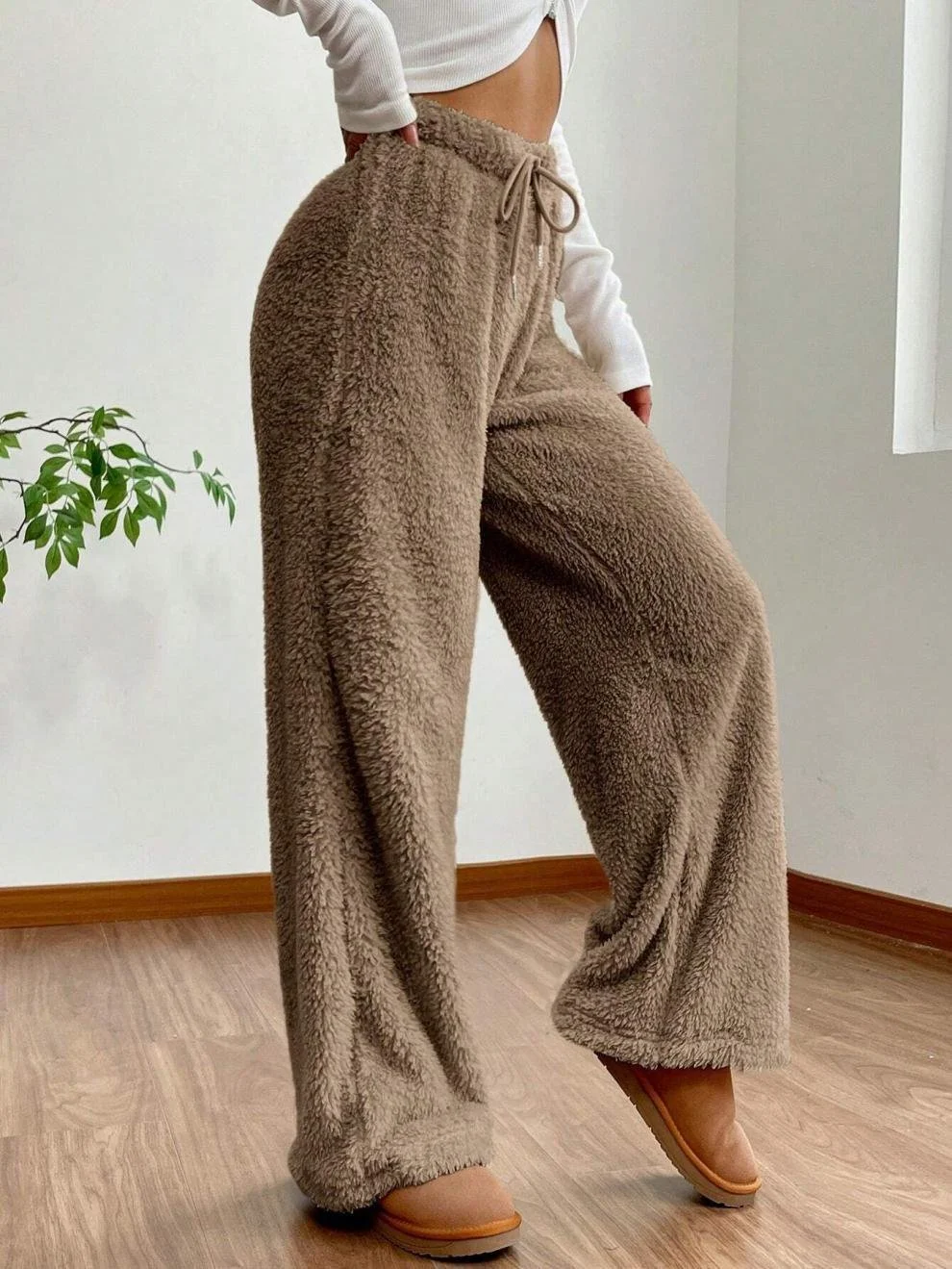 Casual Plain Fleece Long Pants