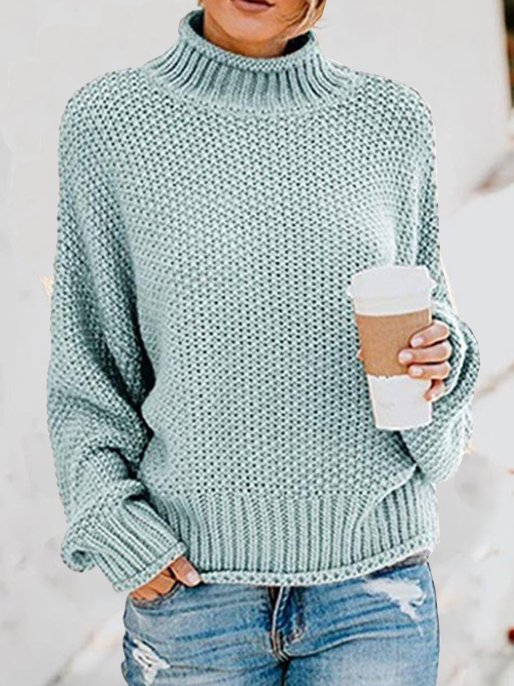 Women Yarn/Wool Yarn Plain Long Sleeve Comfy Casual Sweater