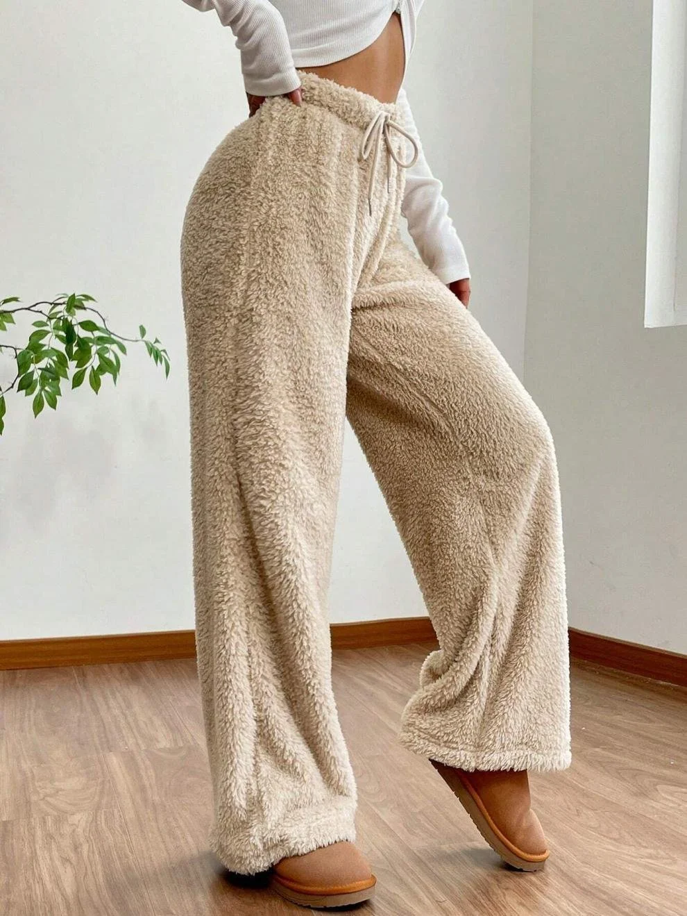 Casual Plain Fleece Long Pants