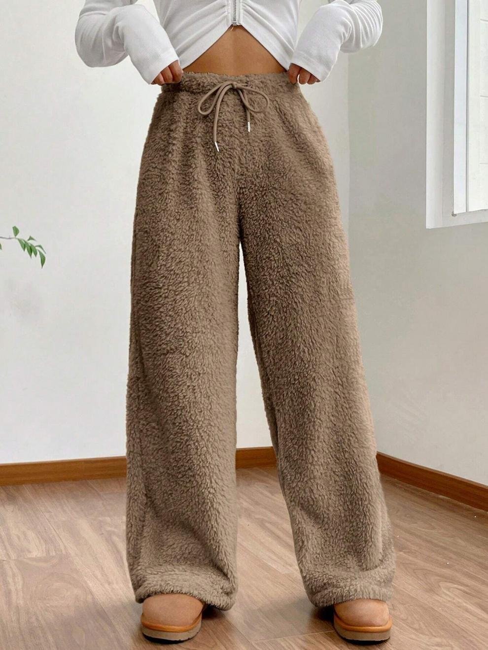 Casual Plain Fleece Long Pants