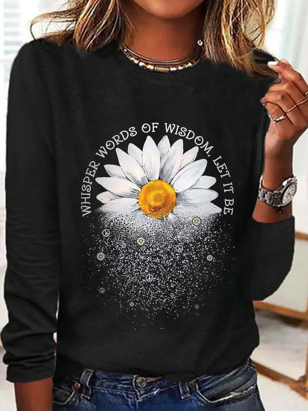 Casual Daisy Crew Neck Long Sleeve T-shirt