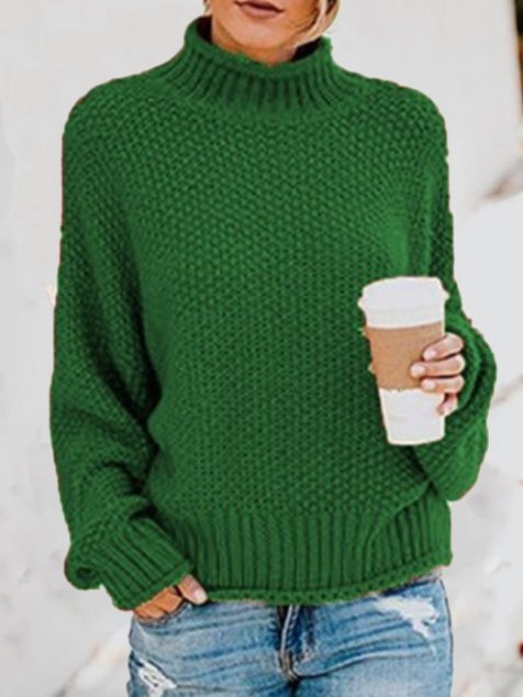 Women Yarn/Wool Yarn Plain Long Sleeve Comfy Casual Sweater