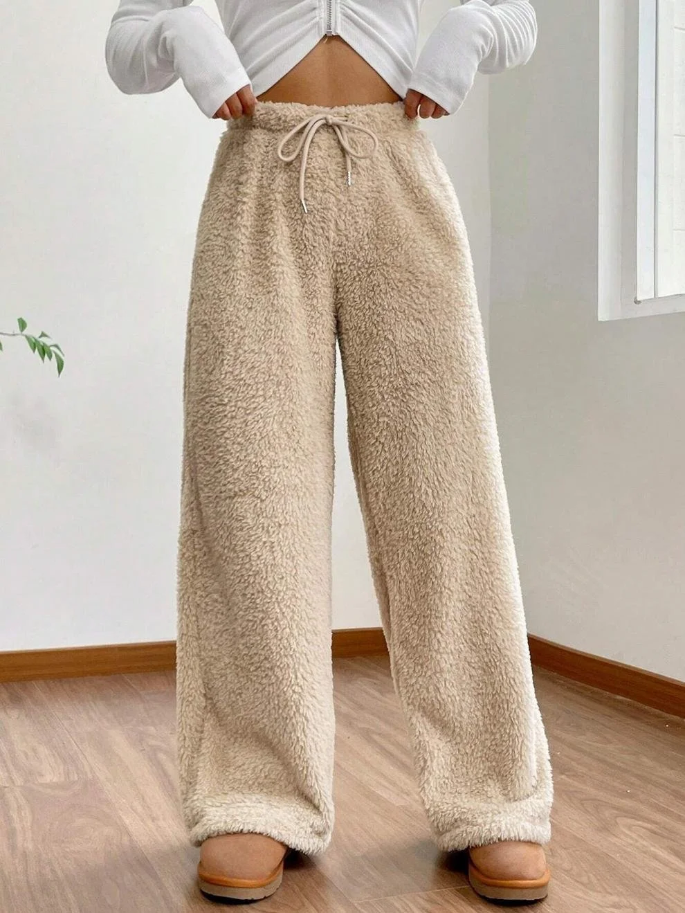 Casual Plain Fleece Long Pants