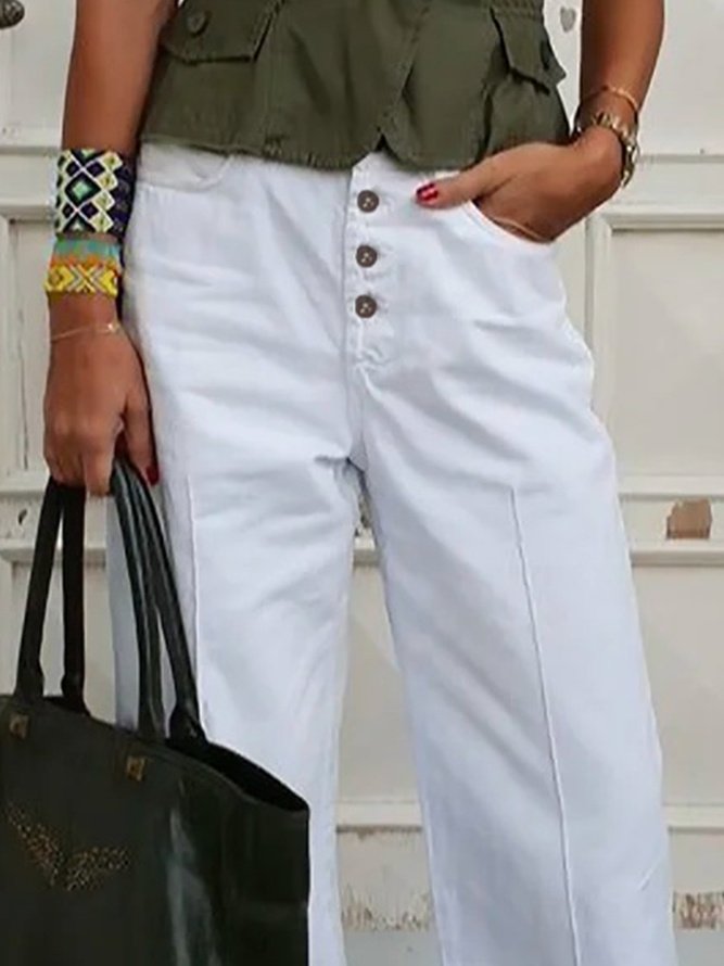 Casual Plain Long Buttoned Pants