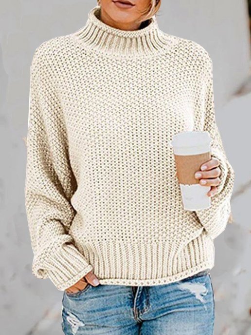 Women Yarn/Wool Yarn Plain Long Sleeve Comfy Casual Sweater